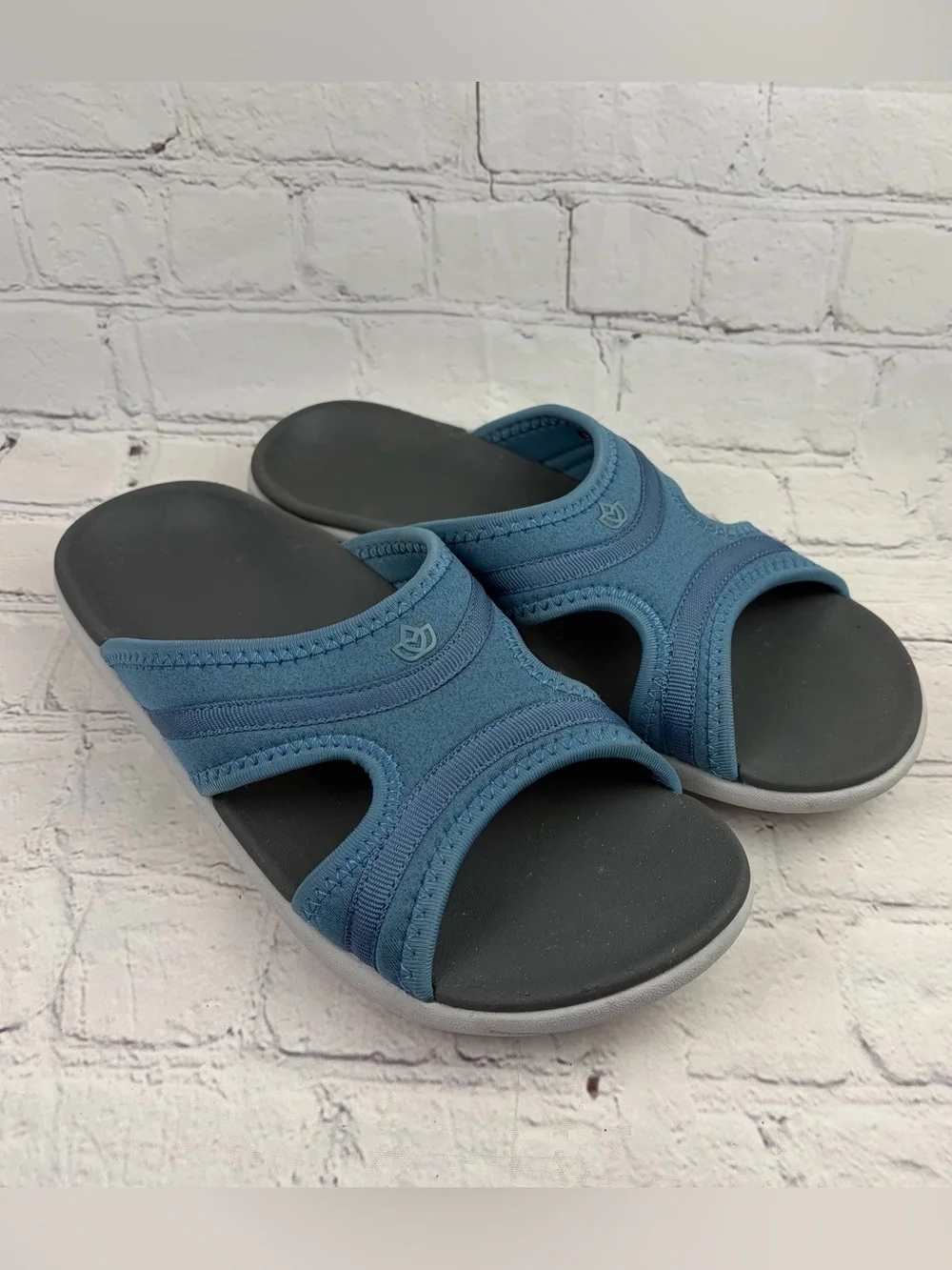 Spenco Energize Slide Sandals Womens Blue Stone Orthotic Comfort Shoes Size 8